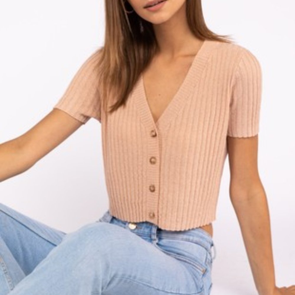 Peach Button Down Crop Top